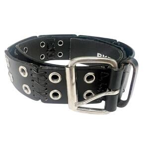 BKE Women’s Crossstich Black Studded Leather Belt Size 32 Y2K Moto Style